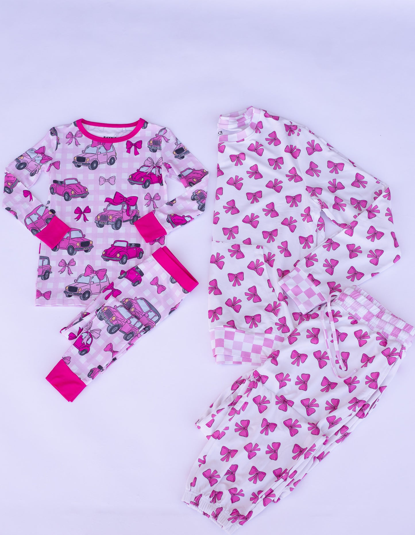 Women’s Bamboo Lounge Set – Pink Bow Print Pajamas | Soft & Breathable Matching Set