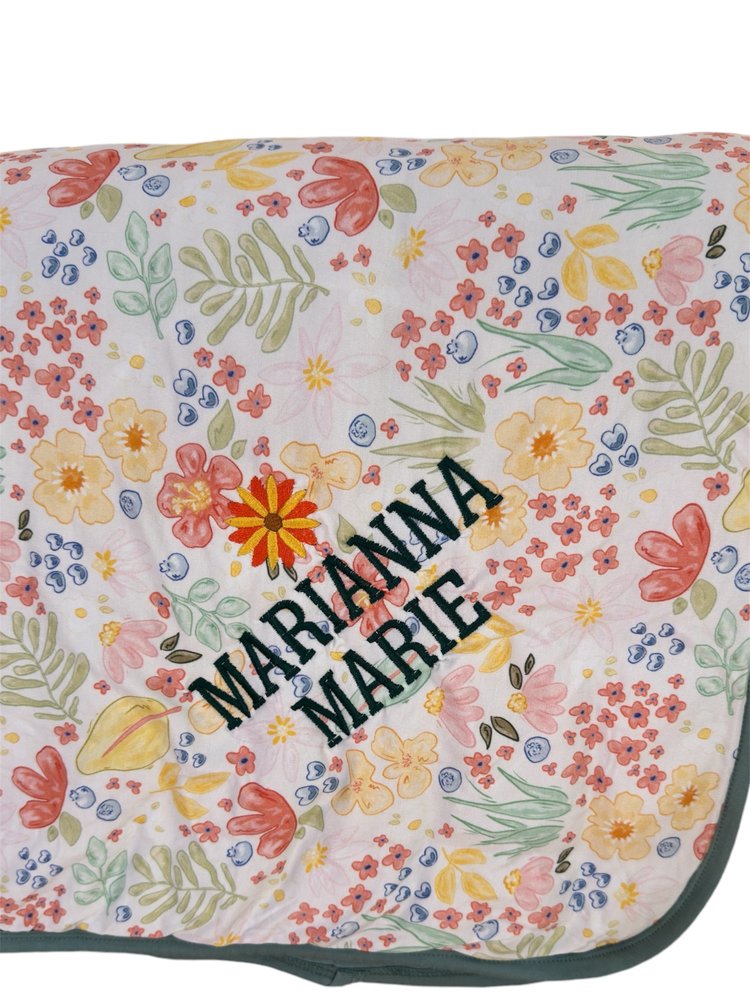 Personalized Bamboo Baby Blanket – Flower Print & Monogram