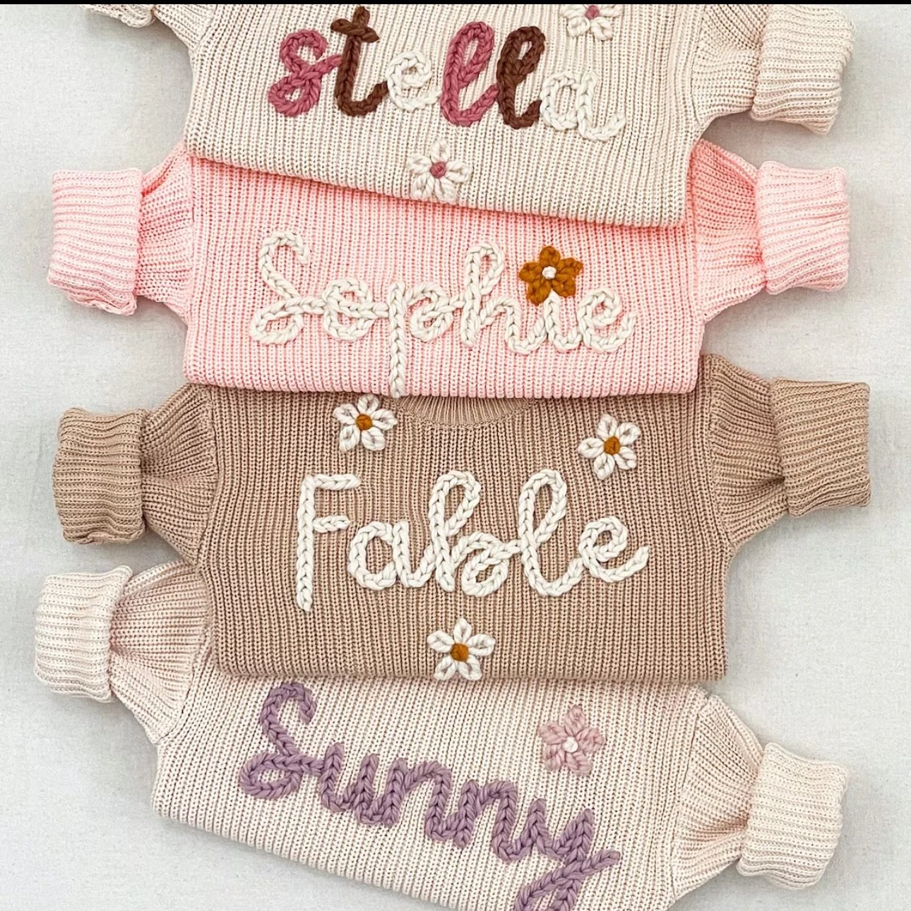 Hand Embroidered Personalized Baby Sweaters – Wool & Cashmere