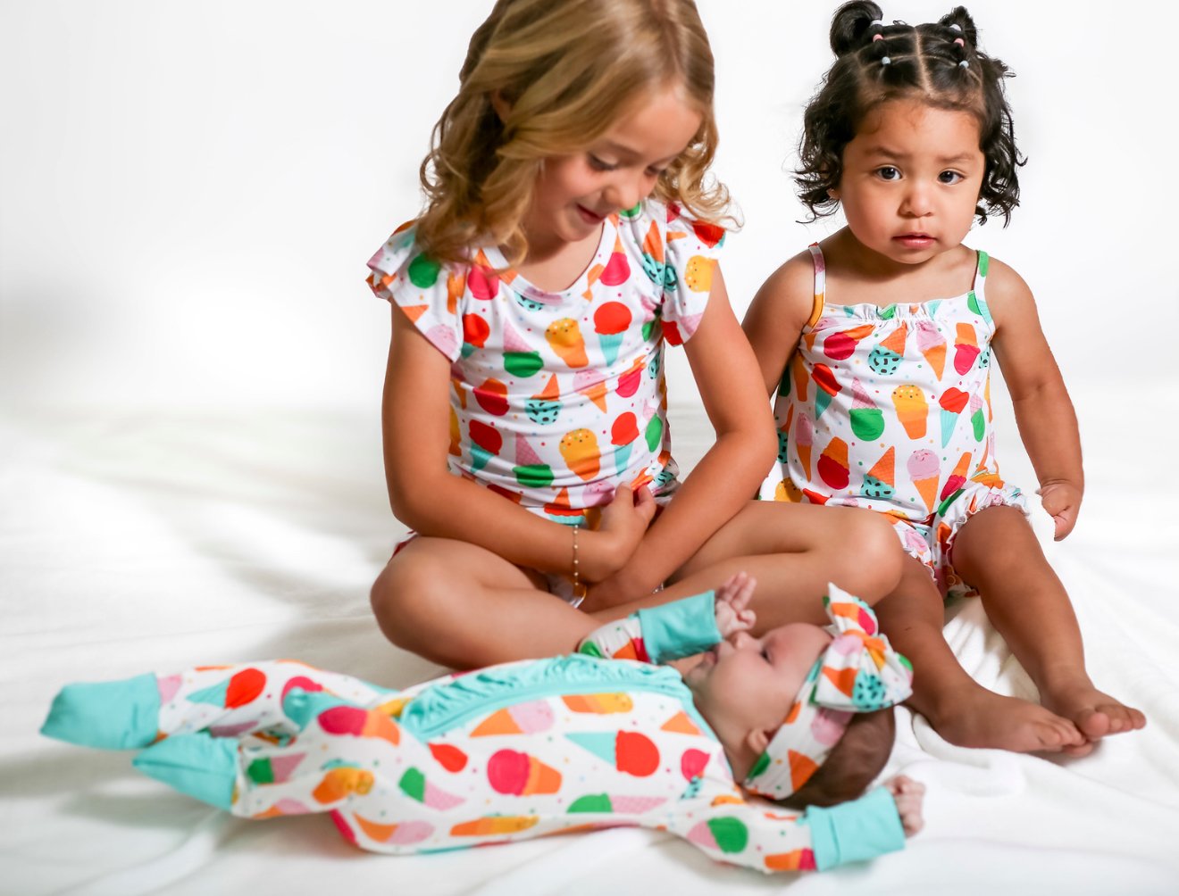 Ice Cream Social Frilly Pajamas – Soft Bamboo Shorts Set for Girls