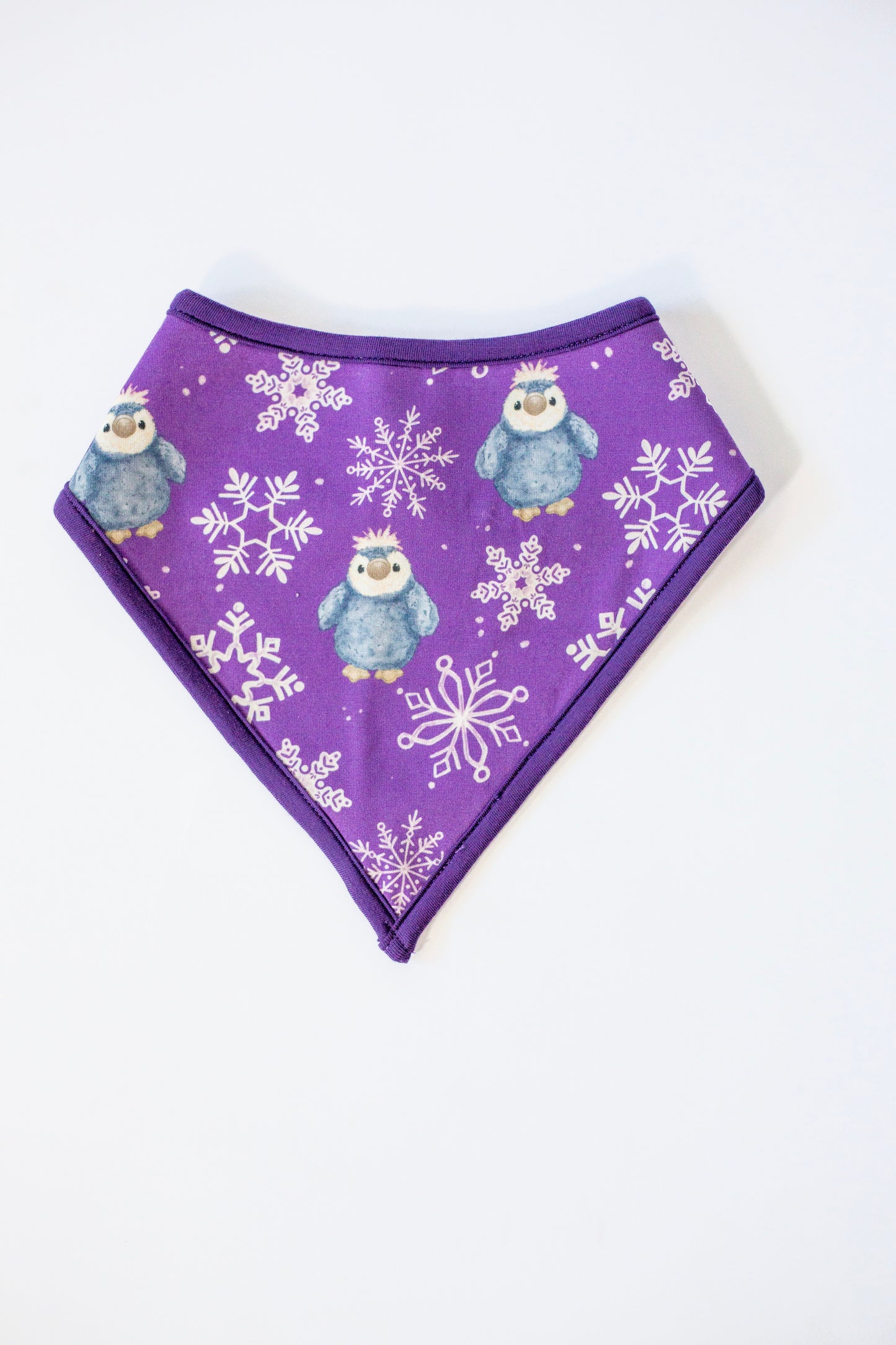 My First Snow Fall: Penguin Bamboo Bib In Purple & Gold