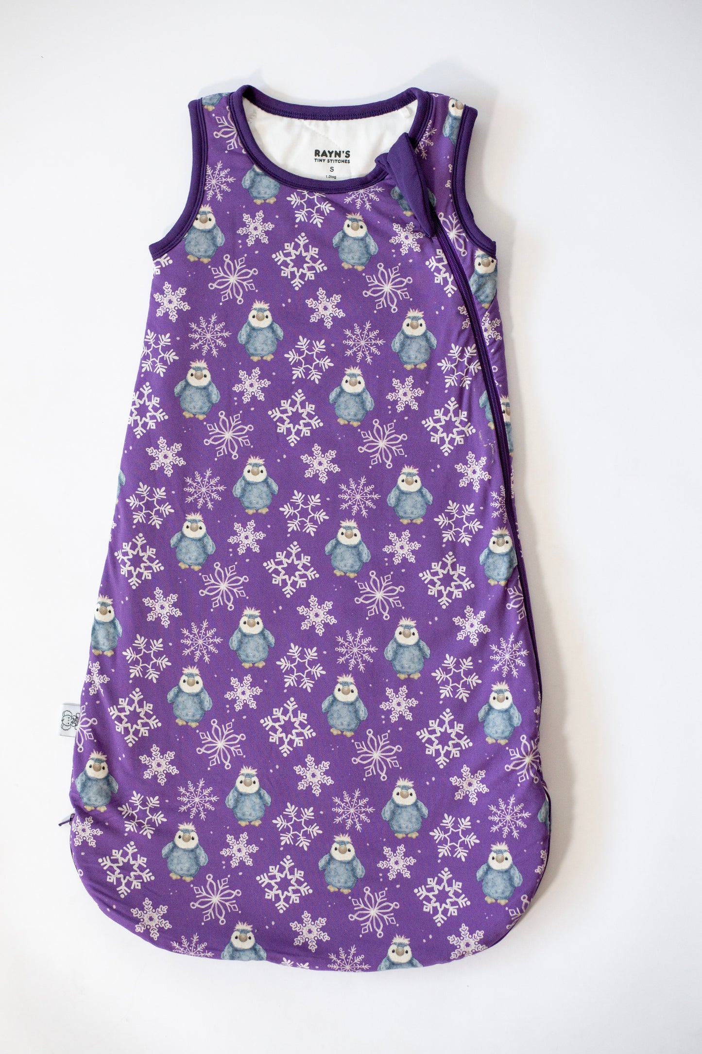 My First Snow Fall - Penguin Sleep Sack In Purple & Gold