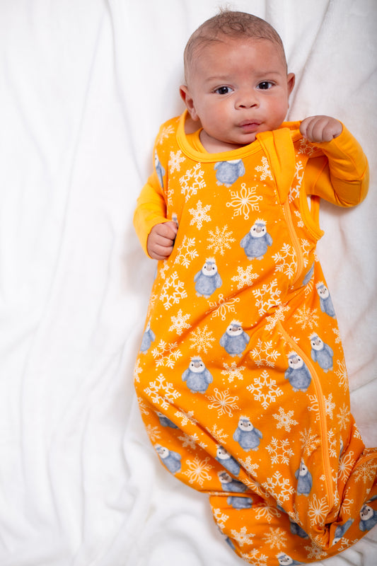 My First Snow Fall - Penguin Sleep Sack In Purple & Gold