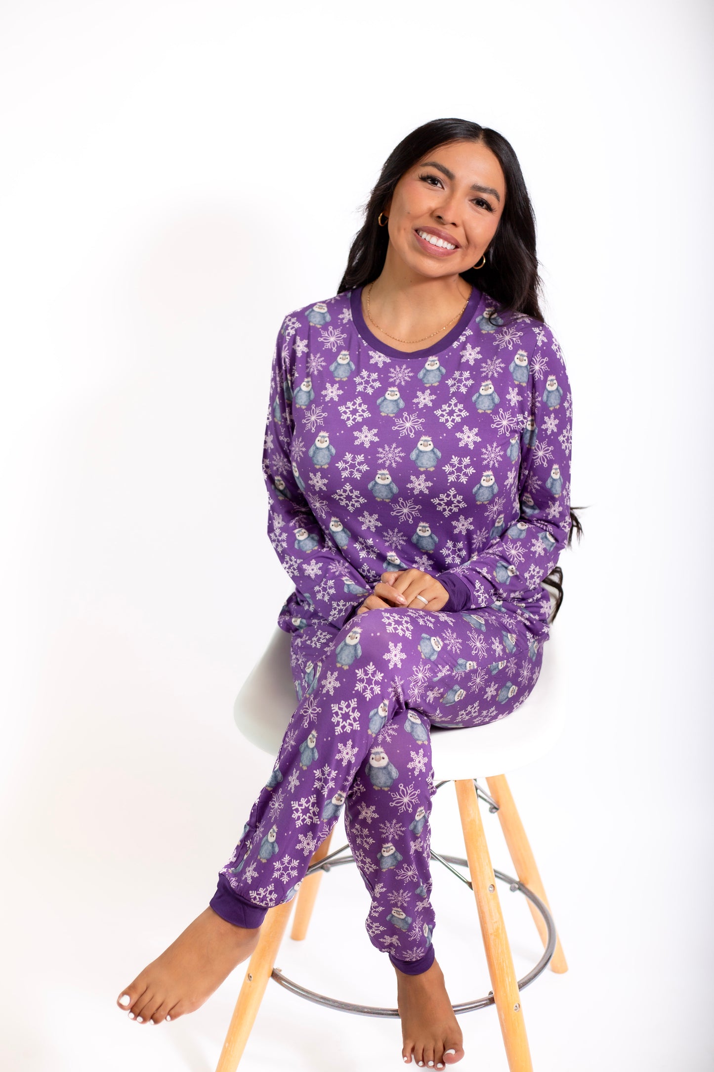 Lets Go Play In The Snow : Women 2 Piece Penguin Jogger Pajamas