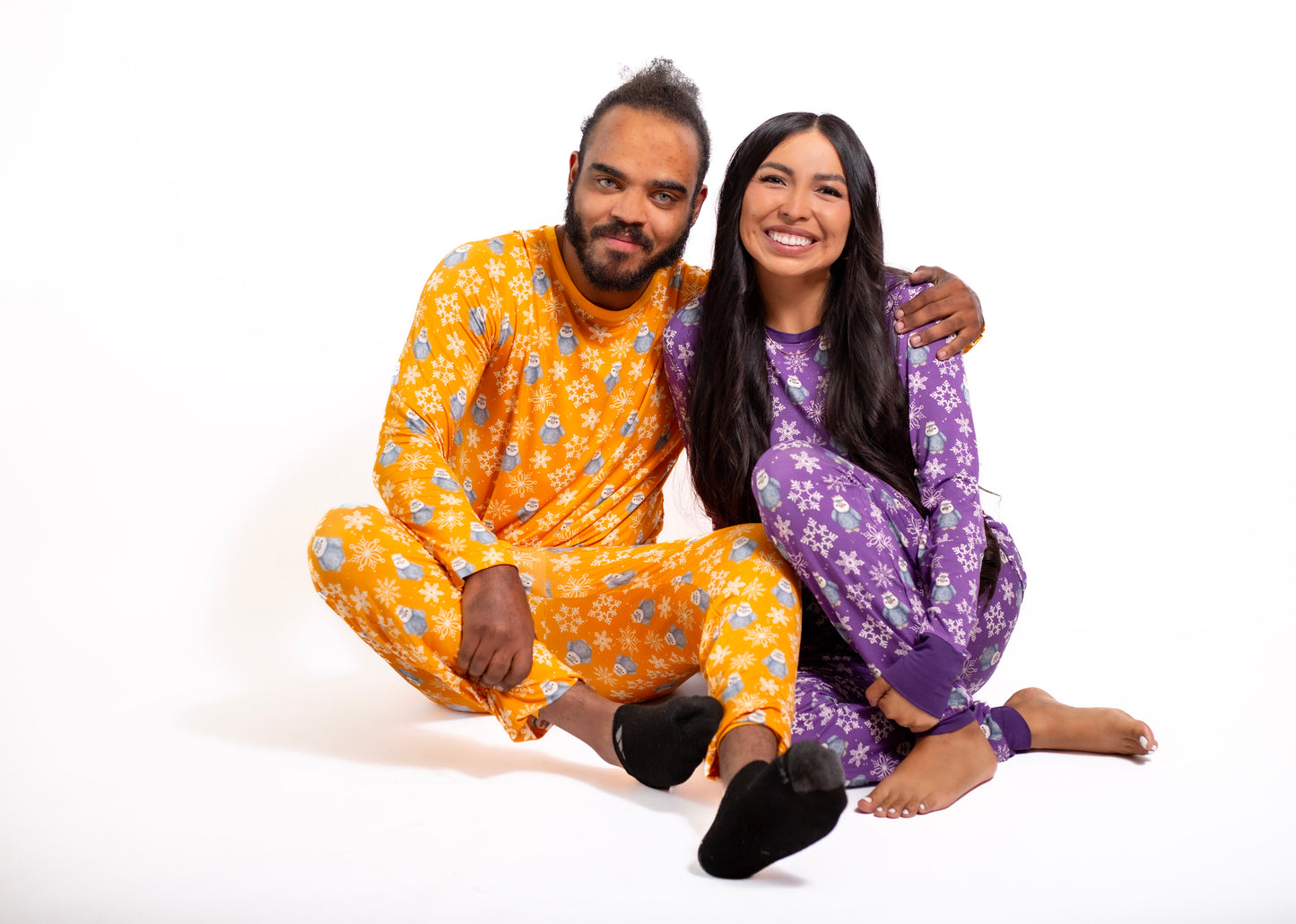 Lets Go Play In the Snow: Mens 2 Piece Bamboo Penguin Jogger Pajamas