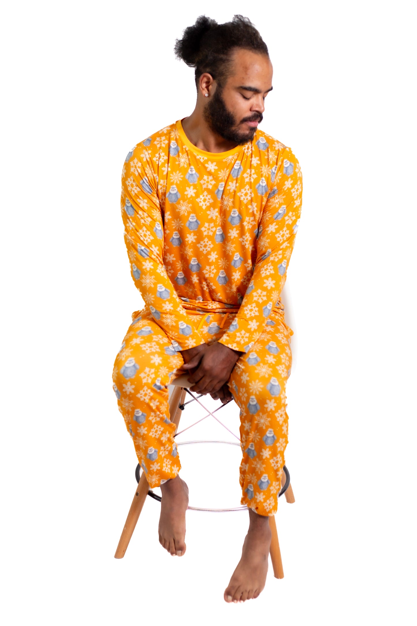 Lets Go Play In the Snow: Mens 2 Piece Bamboo Penguin Jogger Pajamas