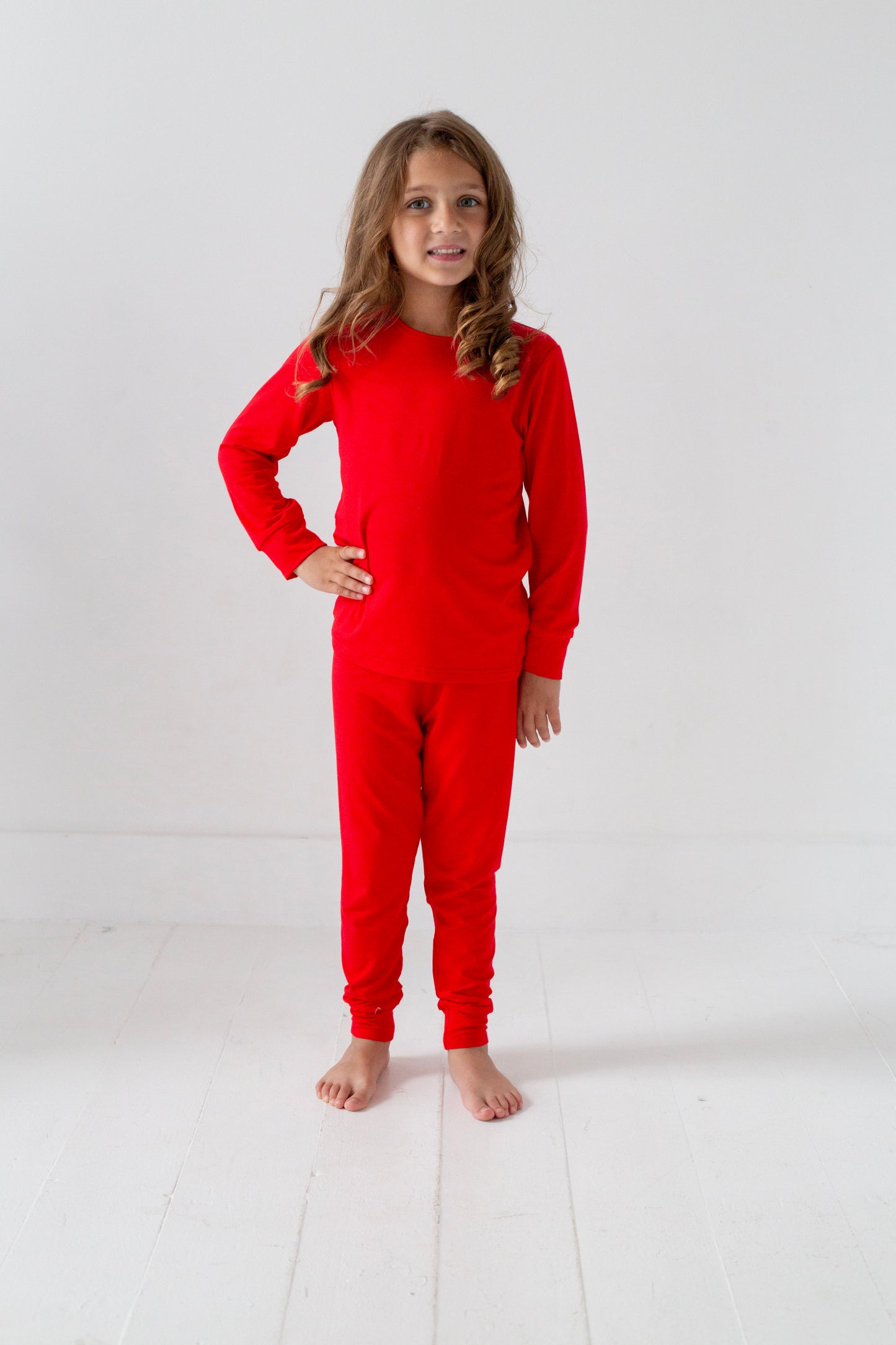 Red & Green Bamboo Pajamas – Soft Holiday Long Johns for Kids