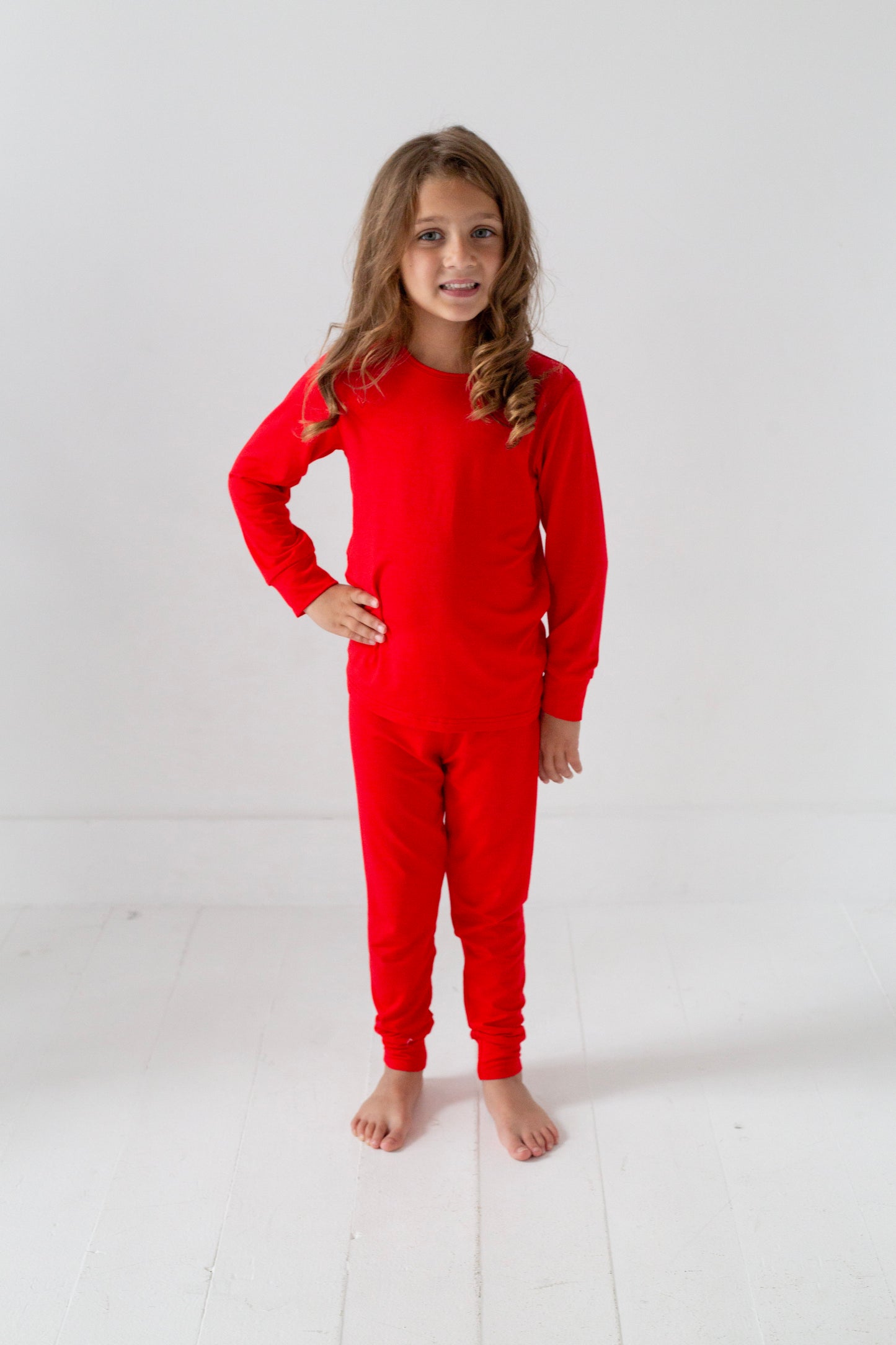 Red & Green Bamboo Pajamas – Soft Holiday Long Johns for Kids