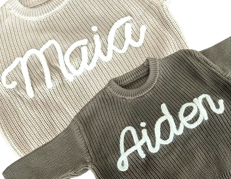 Hand Embroidered Personalized Baby Sweaters – Wool & Cashmere