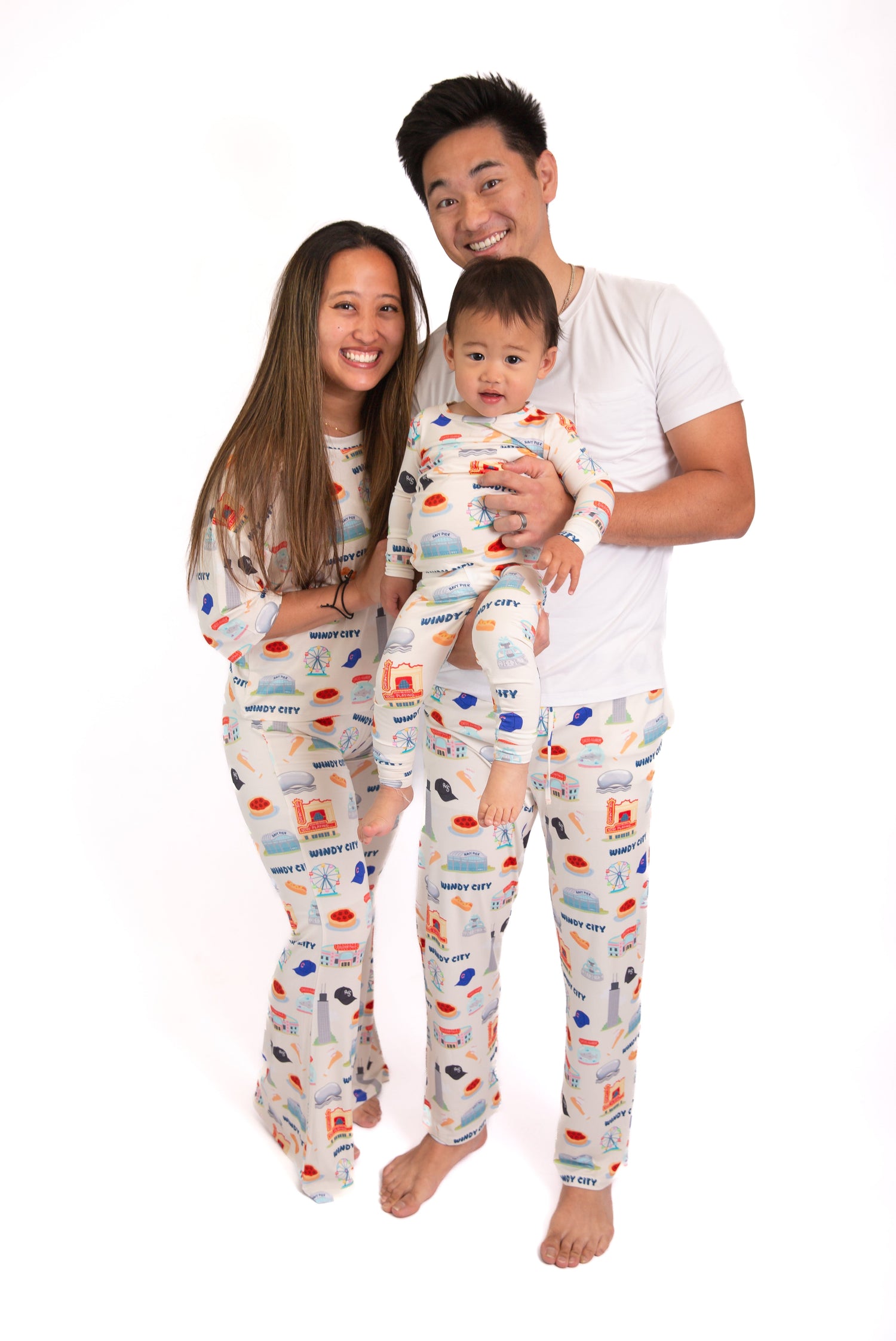 A luxury bamboo baby collection inspired by Chicago memories, featuring playful Windy City artwork designed for milestone moments, matching family memories, and cozy everyday comfort.
