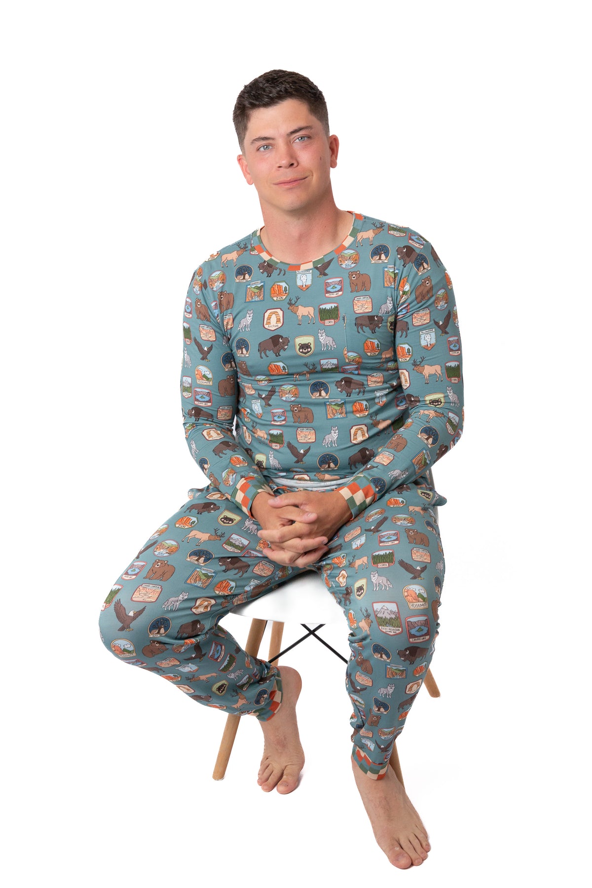 Men’s My First Adventure National Parks 2-Piece Pajama Set | Wildlife Sleepwear | Rayn’s Tiny Stitches