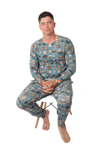 Men’s My First Adventure National Parks 2-Piece Pajama Set | Wildlife Sleepwear | Rayn’s Tiny Stitches