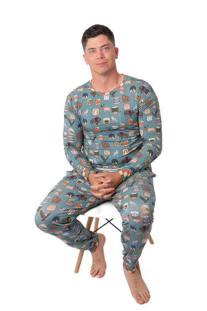Men’s My First Adventure National Parks 2-Piece Pajama Set | Wildlife Sleepwear | Rayn’s Tiny Stitches
