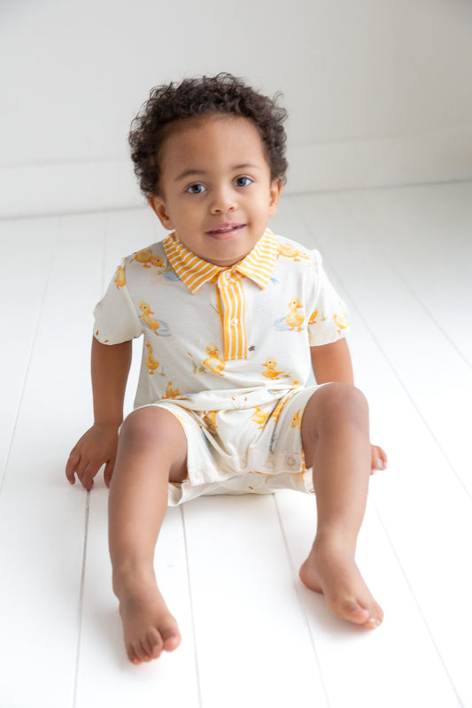 Baby Boys Striped Collar Bamboo Onesie | My First Waddle