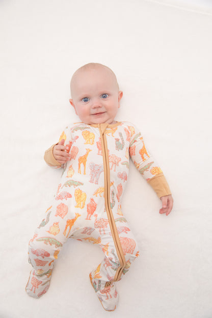 My First Trip to the Zoo Bamboo Double Zip Footie/Animal Onesie