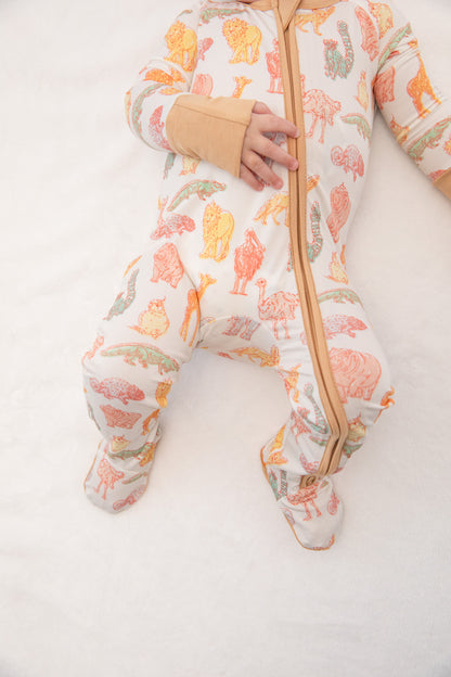 My First Trip to the Zoo Bamboo Double Zip Footie/Animal Onesie