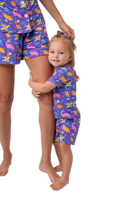 Girls’ Space Dinosaur Bamboo Two-Piece Shorts Set