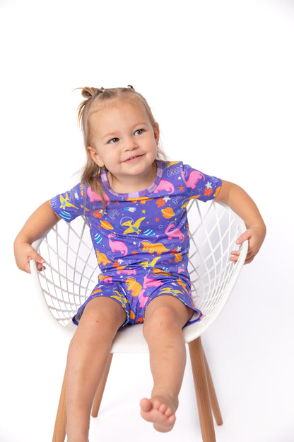 Girls’ Space Dinosaur Bamboo Two-Piece Shorts Set