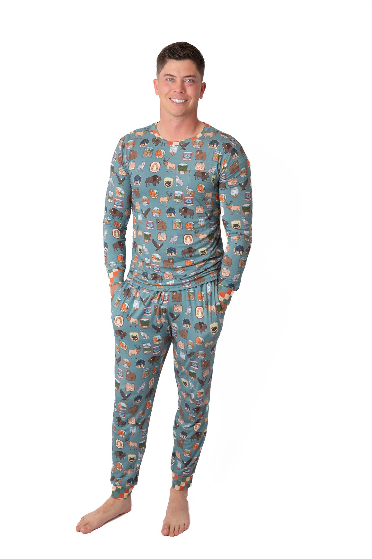 Men’s My First Adventure National Parks 2-Piece Pajama Set | Wildlife Sleepwear | Rayn’s Tiny Stitches