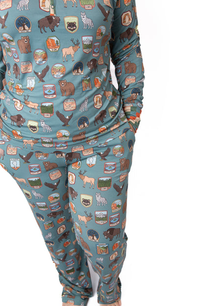 Women’s My First National Adventure Parks Long Sleeve Pajama Set | Wildlife Sleepwear | Rayn’s Tiny Stitches