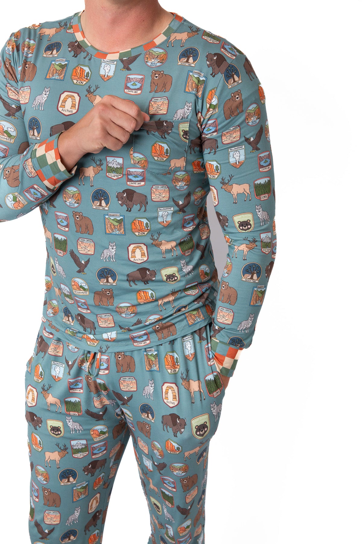 Men’s My First Adventure National Parks 2-Piece Pajama Set | Wildlife Sleepwear | Rayn’s Tiny Stitches