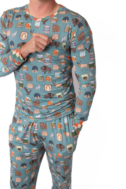 Men’s My First Adventure National Parks 2-Piece Pajama Set | Wildlife Sleepwear | Rayn’s Tiny Stitches