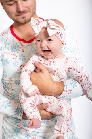 My First Candy Cane Hair Bow in Blue & Peach