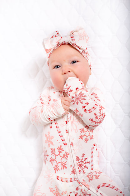 My First Candy Cane Hair Bow in Blue & Peach