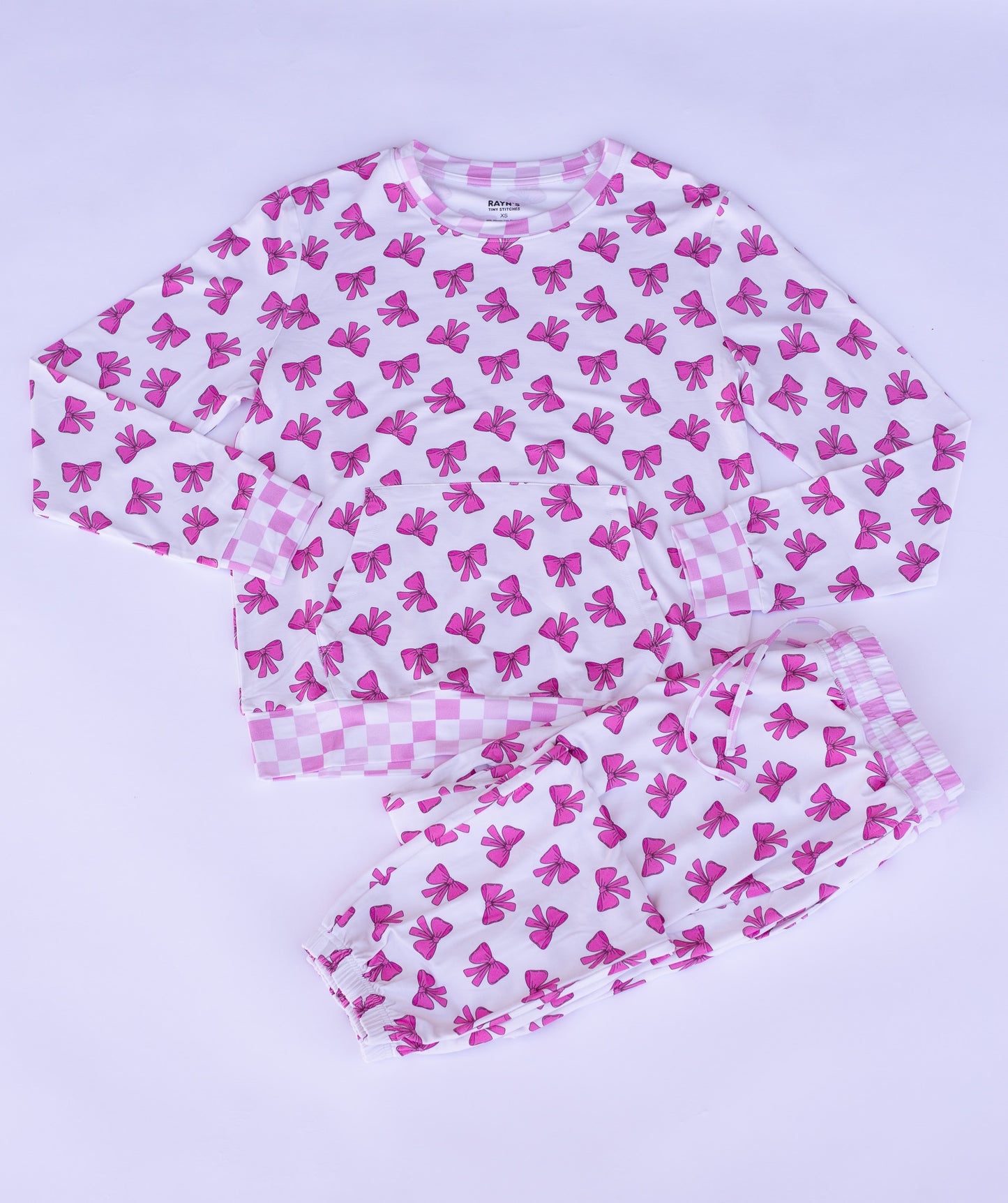Women’s Bamboo Lounge Set – Pink Bow Print Pajamas | Soft & Breathable Matching Set