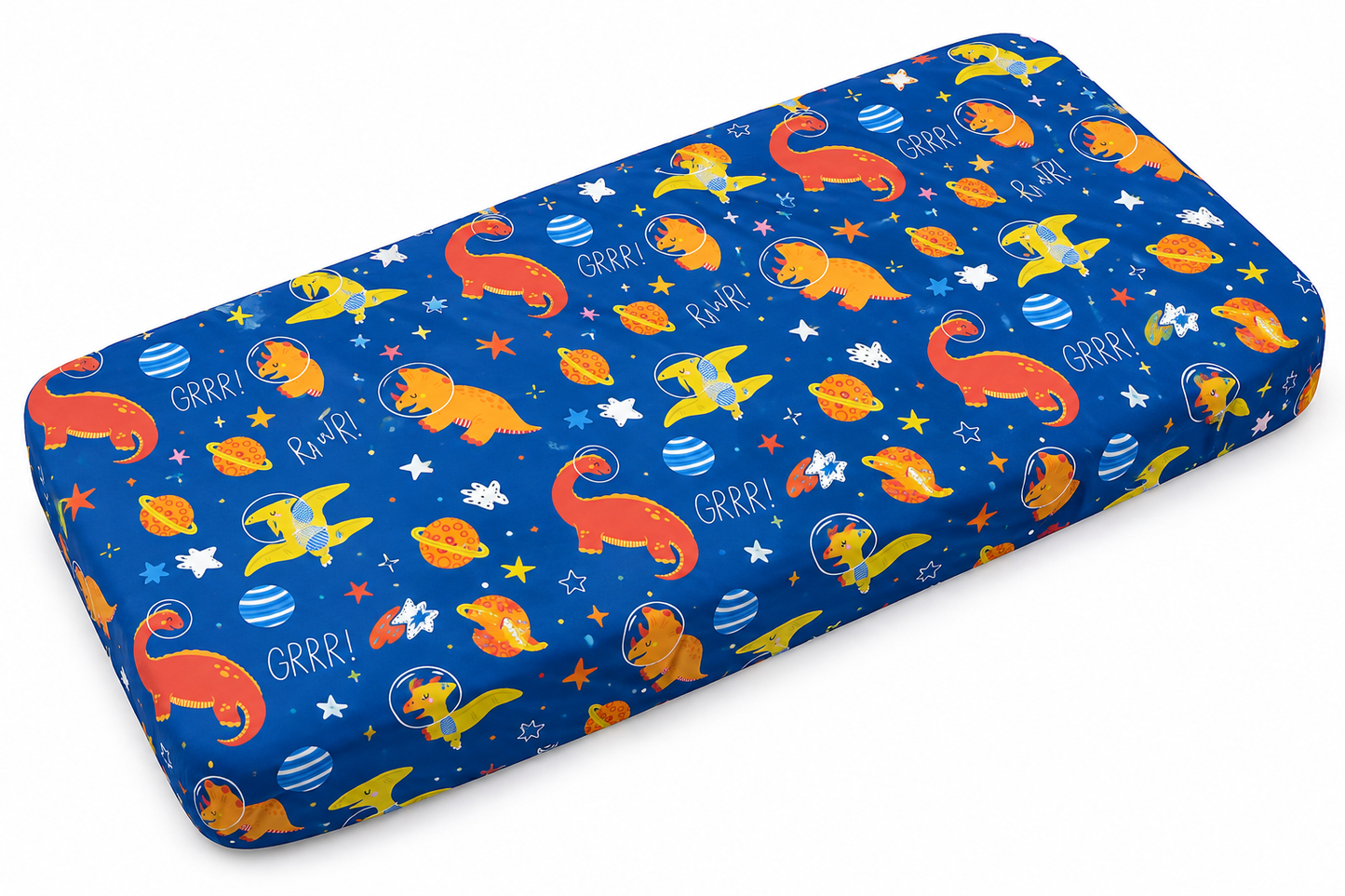 Electric Blue Space Dinosaur Bamboo Baby Crib Sheet