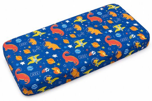 Electric Blue Space Dinosaur Bamboo Baby Crib Sheet