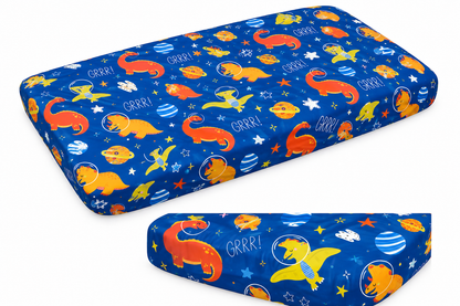 Electric Blue Space Dinosaur Bamboo Baby Crib Sheet