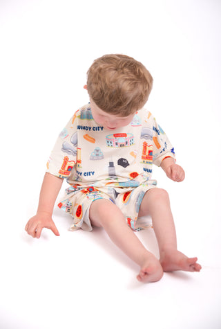toddler pajamas, bamboo pajamas, Chicago pajamas, My First Windy City, matching family pajamas, toddler sleepwear, Windy City, soft bamboo pajamas, luxury toddler pajamas, kids pajamas, Chicago skyline, cozy pajamas, toddler bamboo set, breathable pajamas, milestone memories