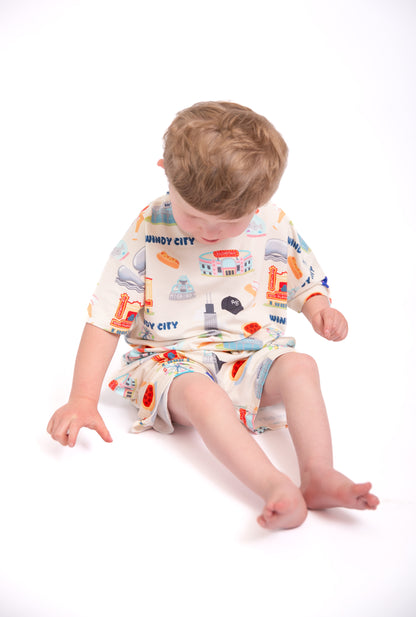toddler pajamas, bamboo pajamas, Chicago pajamas, My First Windy City, matching family pajamas, toddler sleepwear, Windy City, soft bamboo pajamas, luxury toddler pajamas, kids pajamas, Chicago skyline, cozy pajamas, toddler bamboo set, breathable pajamas, milestone memories