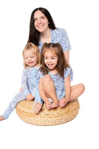 Blue Bonnet  Bamboo Floral Onesie | Double Zip & Frills | Mommy & Me
