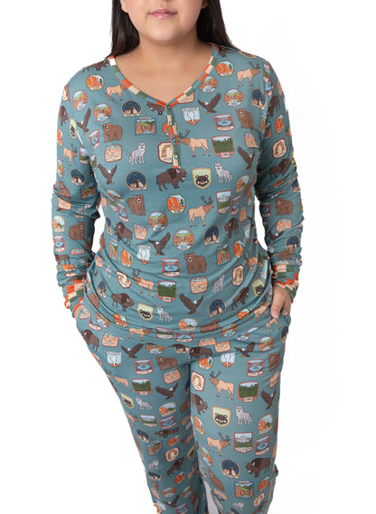 Women’s My First National Adventure Parks Long Sleeve Pajama Set | Wildlife Sleepwear | Rayn’s Tiny Stitches
