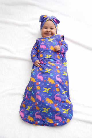 Space Dino Bamboo Sleep Sack | Electric Blue & Purple