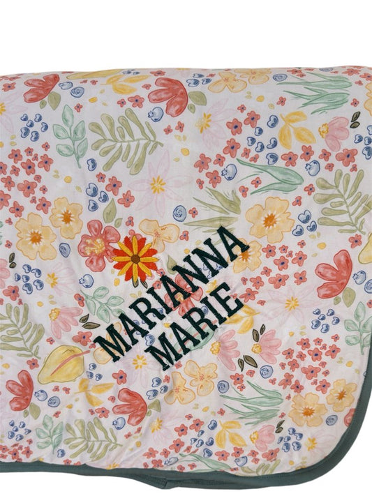 Personalized Bamboo Baby Blanket – Flower Print & Monogram