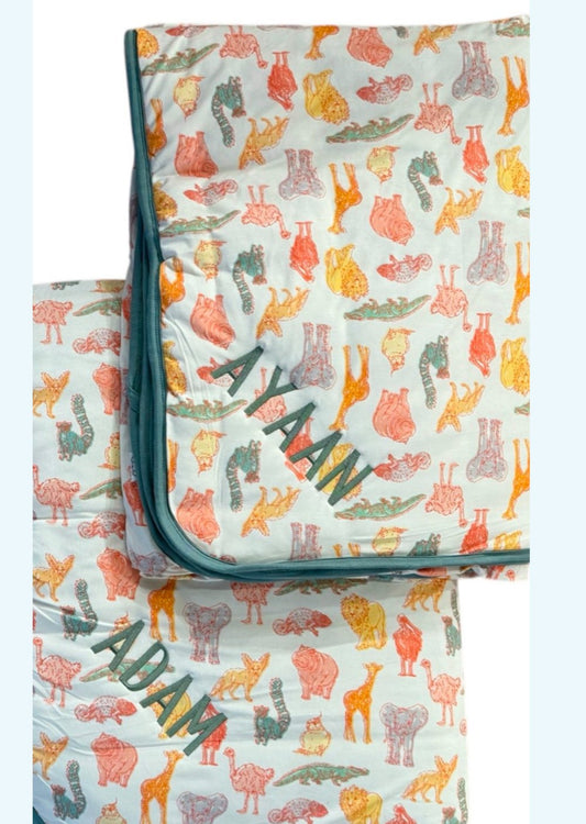 Whimsical Animal Print Bamboo Blanket-Personalized