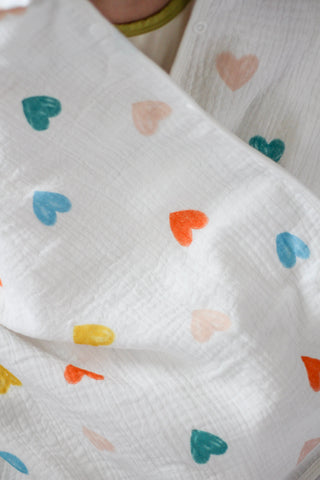 Muslin Cotton Girl’s Hooded Bathrobe – Colorful Hearts Cover-Up