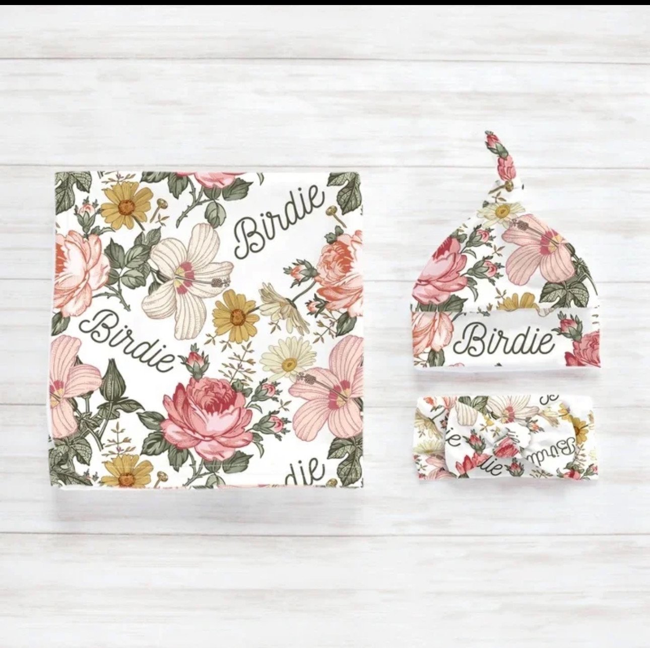 Personalized Newborn Gown & Cap Set – Soft Swaddle & Beanie