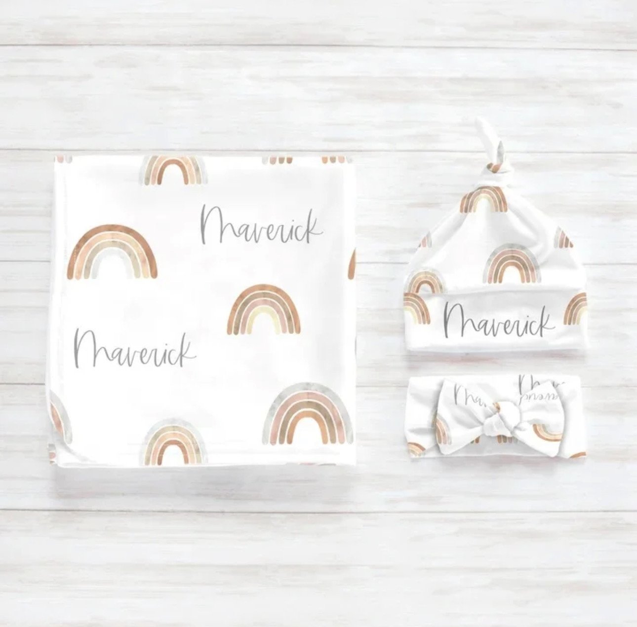 Personalized Newborn Gown & Cap Set – Soft Swaddle & Beanie
