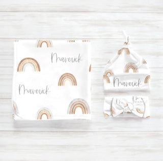 Personalized Newborn Gown & Cap Set – Soft Swaddle & Beanie