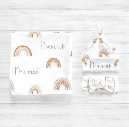 Personalized Newborn Gown & Cap Set – Soft Swaddle & Beanie