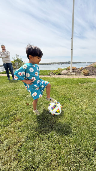 My First Soccer Outfit Bamboo Short Set for Toddlers & Kids | Oversized Tee + Drawstring Shorts