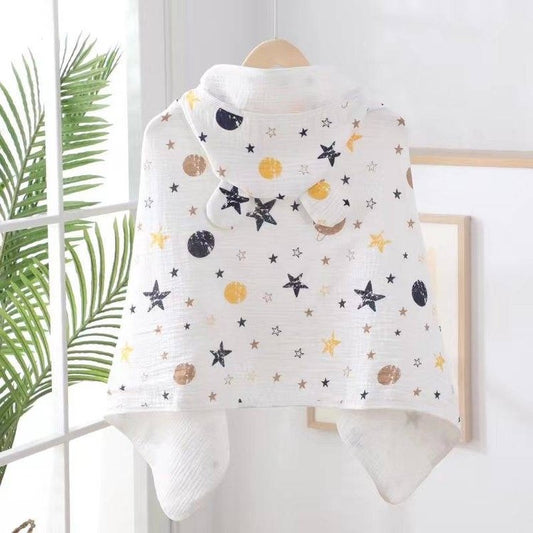 Personalized Boys Hooded Towel Cover-Up – Soft Muslin with Stars