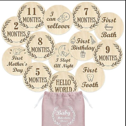 Baby Milestone Wooden Cards – Double-Sided Laser Engraved