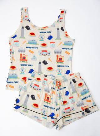 Windy City Chicago Bamboo Tank & Shorts Pajama Set | Women’s Luxury Cooling Sleepwear