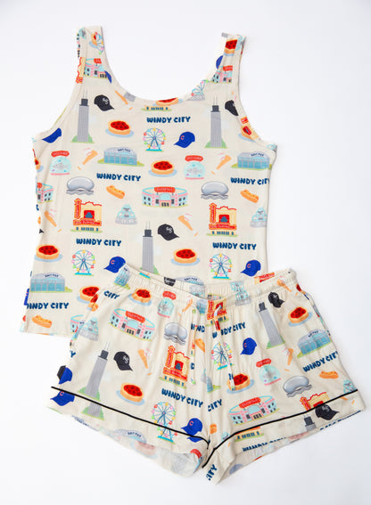 Windy City Chicago Bamboo Tank & Shorts Pajama Set | Women’s Luxury Cooling Sleepwear