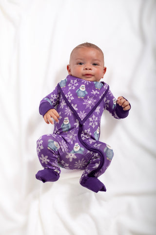 My First Snow Fall  - Penguin Onesie in Gold and Purple